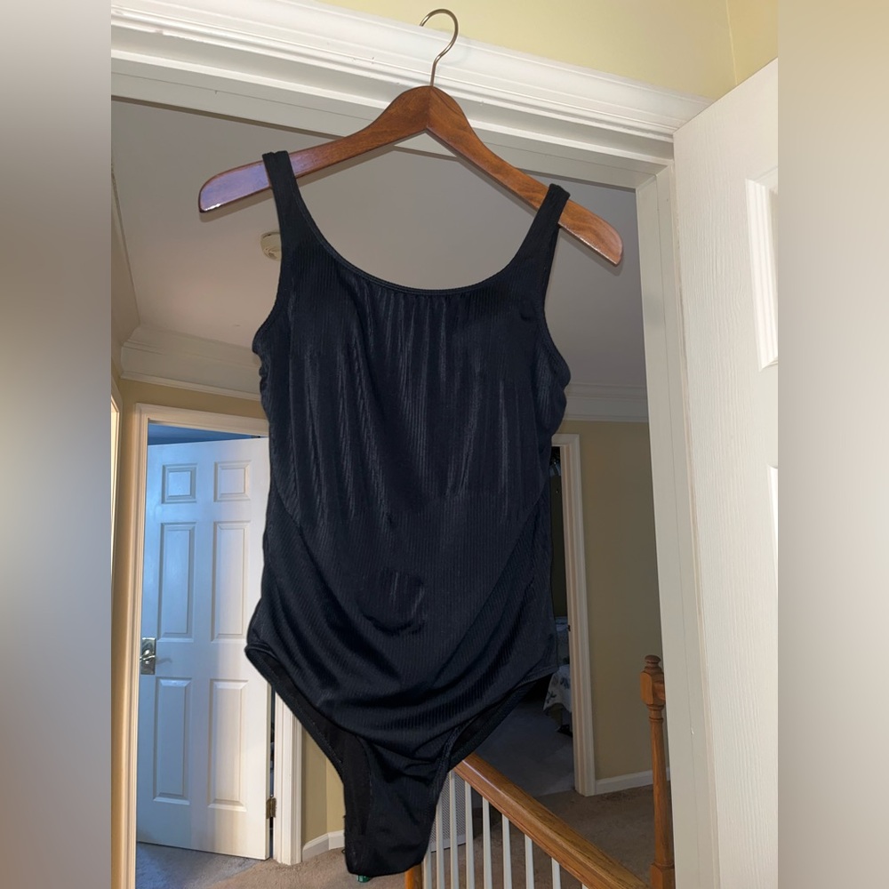 Women’s Catalina Medium Plain Black Ribbed One- Piece Bathing Suit